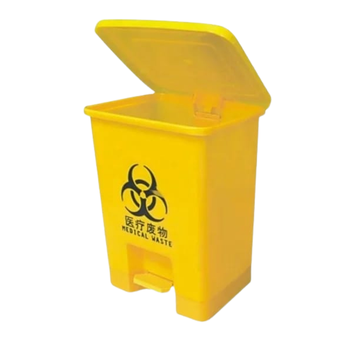 What is a biohazard colored pedal bin and what colors yellow,red and black means?